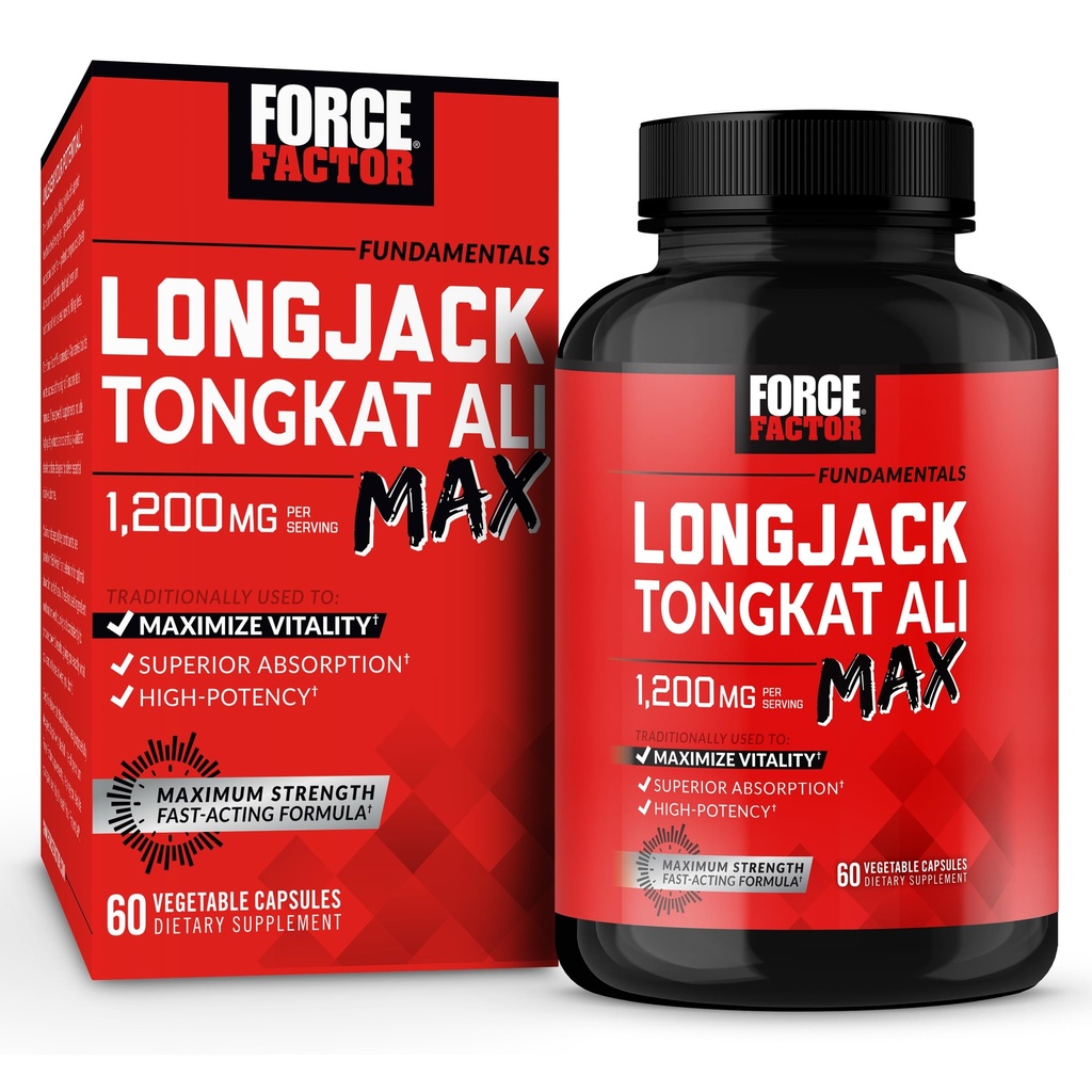 Factor de fuerza Longjack Tongkat Ali Max para Hombres, Hombre Stamina y Vitalidad Suplemento Hecho con Tongkat Ali Extract e Ingredientes Naturales Clave para Absorción Superior, 1200 mg, 60 cápsulas