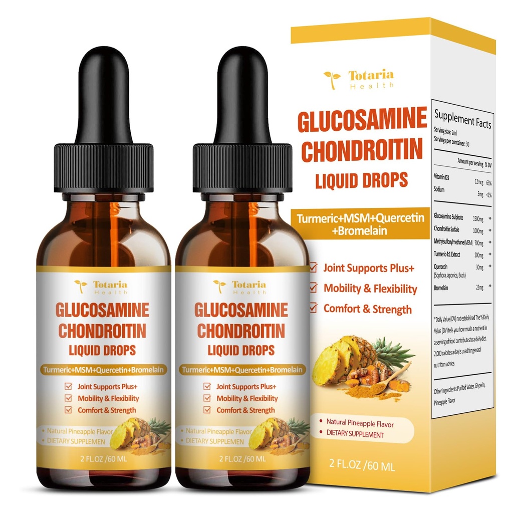 (2 Packs) Glucosamine Chondroitin MSM Support Joint Health - Chondroitin Sulfate Supplement Turmeric, Quercetin, Bromelain, MSM Aceite