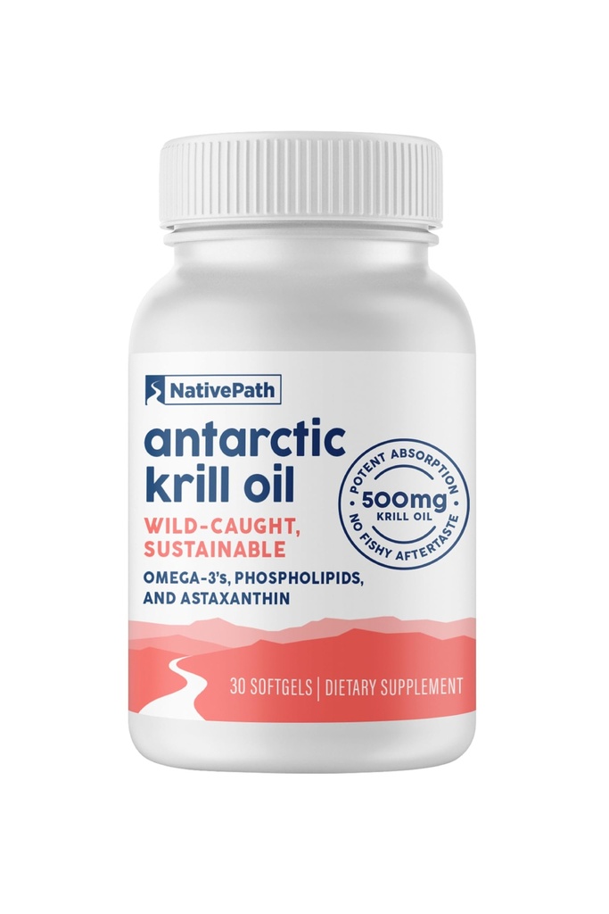 NativePath Wild-Caught Antártico Krill Oil 500mg - Premium Astaxanthin 200mcg Phospholipid-Bound Omega-3 EPA DHA - Fórmula GMP Certified Third Party Tested - 30 Softgels