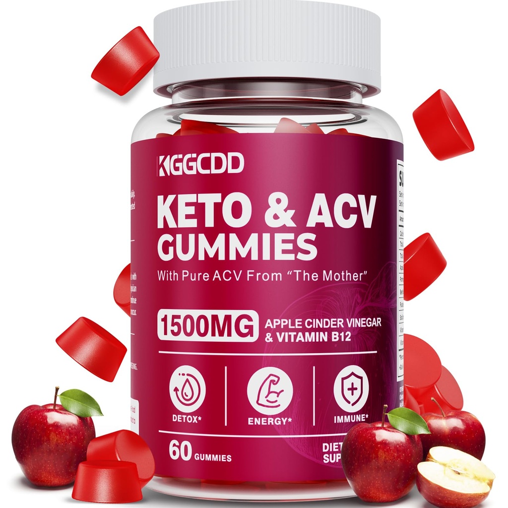 Keto ACV Gummies Advanced Weight Pérdida, Keto Gummy Suplemento para Mujeres y Hombres, con 1500MG Apple Cider Vinegar & Vitamina B12, Vegan " Non-GMO, Detox " Cleanse, Low-Carb, 60 Conde