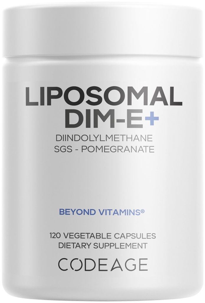 Codeage Liposomal DIM Supplement - 4 Months Supply of DIM Vitamins and SGS, Pomegranate, Broccoli, Vitamin E Isomers Tocopherols Alpha Beta Gamma Delta - Liposomal Formula - Gluten-Free - 120 cápsulas