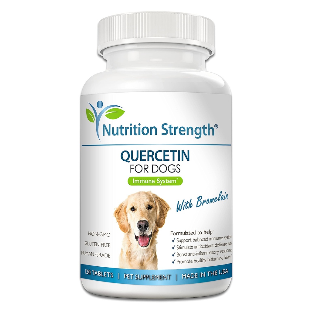 Quercetina para perros con bromelaina para apoyar el sistema de inmunológico equilibrado, promover el alivio inflamatorio " Actividad antioxidante, quercetina para alergias a perros, 120 tabletas chewable