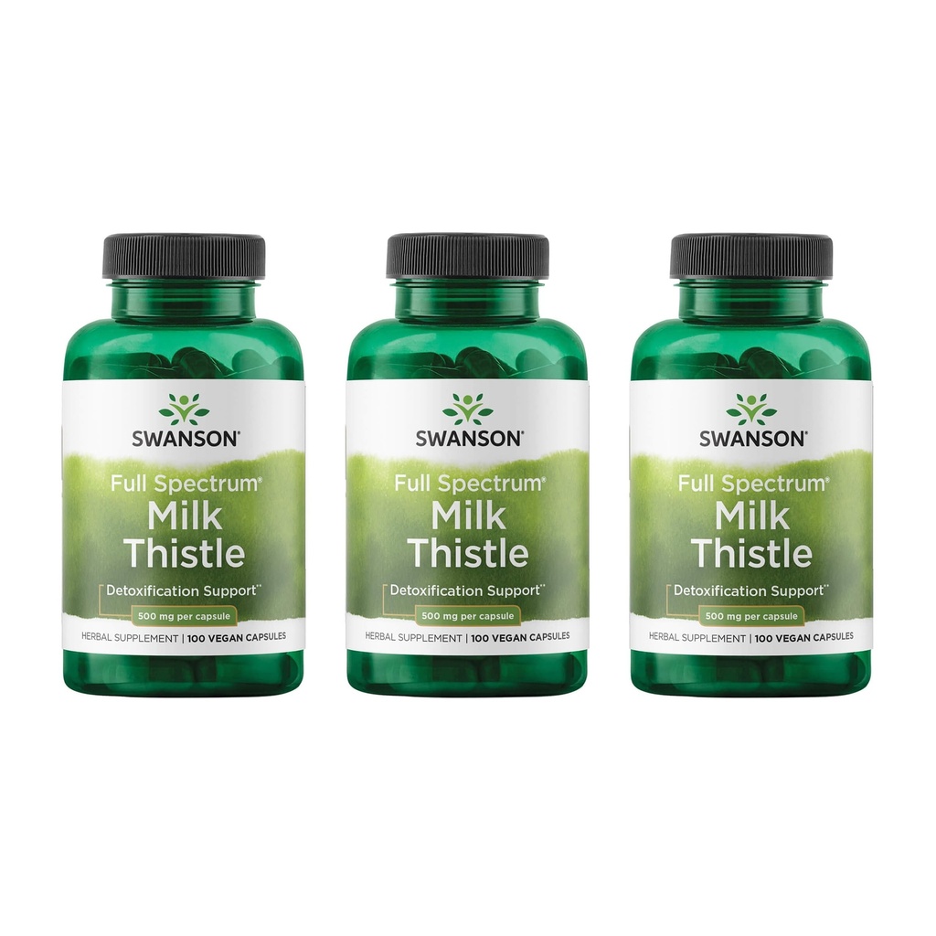 Swanson Milk Thistle - Herbal Liver Support Supplement - Natural Formula Helping to Maintain Global Health &amp; Wellbeing - (100 cápsulas, 500 mg cada uno) 3 Pack