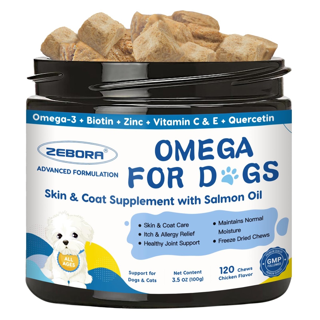 Omega 3 para perros con aceite de salmón, aceite de pescado para perros Skin and Coat Suplemento, Alivio de alergia al perro, Tratamiento de punto caliente, Anti cama, Hip &amp; Soporte conjunto con EPA & DHA, Biotina, Vitamina E