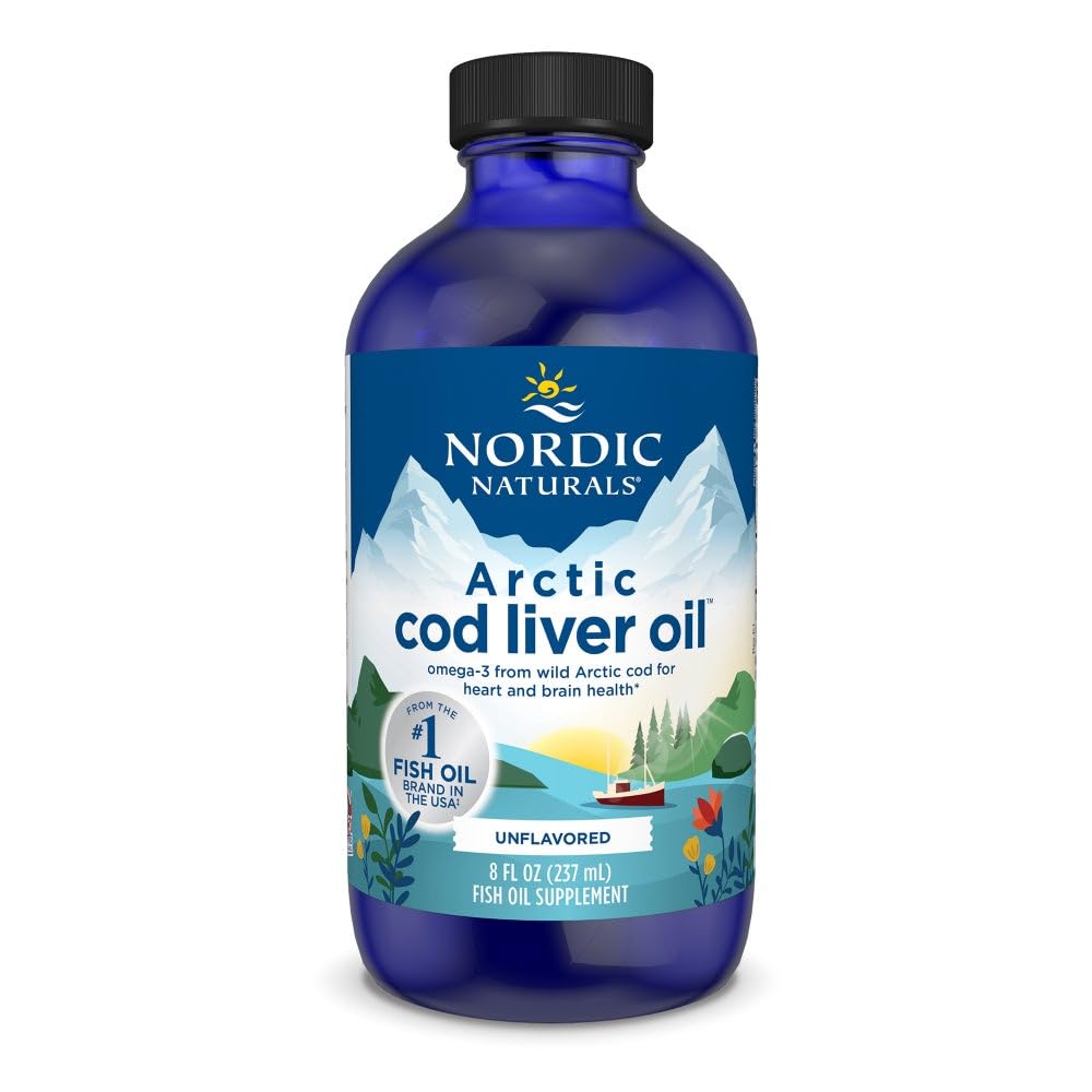 Naturales nórdicos Aceite de hígado de bacalao Ártico, Desarrollado - 8 oz - 1060 mg Omega-3 total con EPA &amp; DHA - Corazón &amp; Salud cerebral, Inmunidad saludable, Bienestar general - No GMO - 48 Servimientos