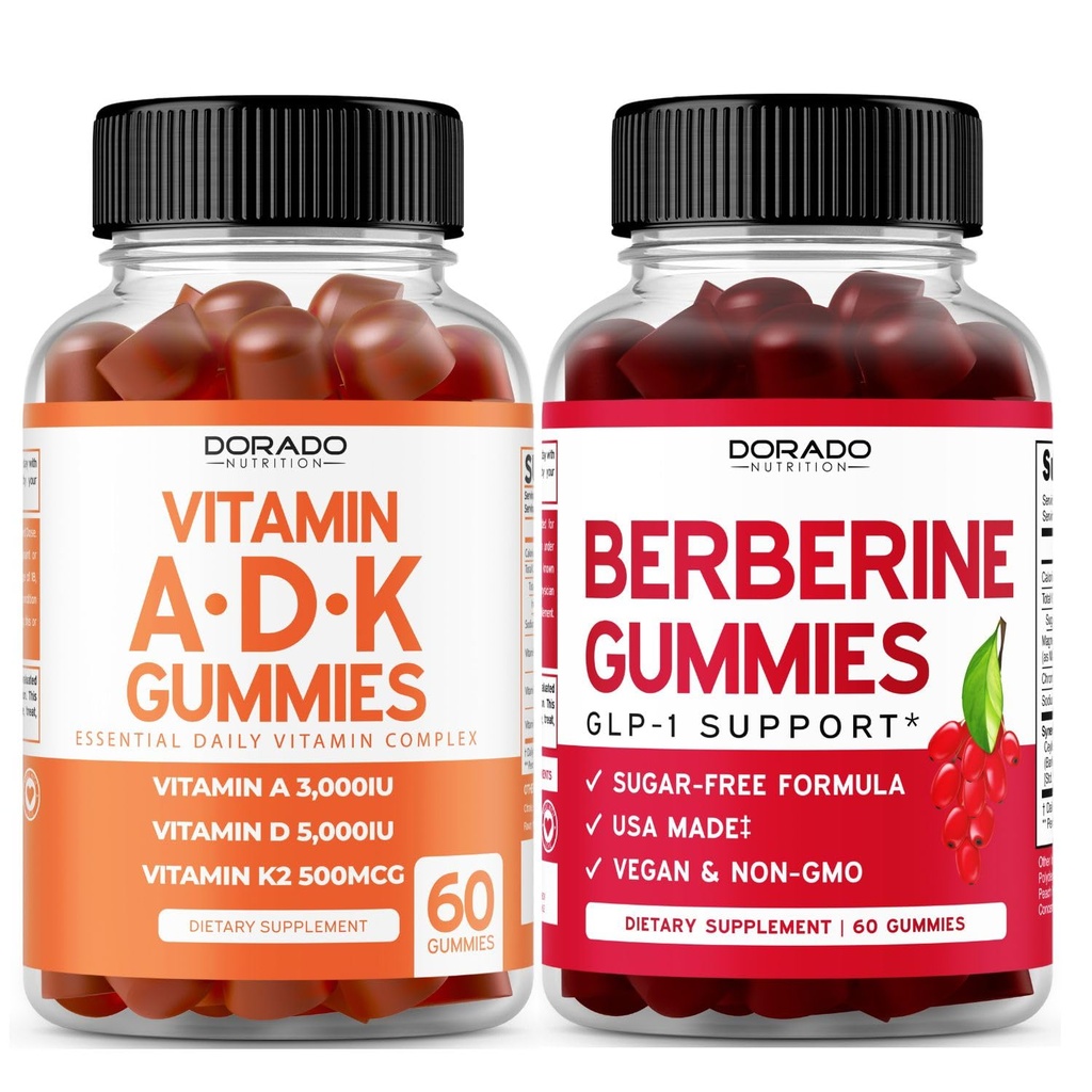 ADK Gummies Vitamina D3 K2 (60 Gummies) Sugar Vitamina Gratuita D3 K2 - Suplemento con D & K - 10 Vegan Suplemento - Berberine Gummies with Ceylon Cinnamon for Adult - Non GMO &amp; Made in USA