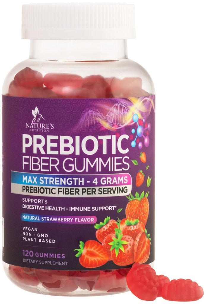 Gummies de fibra para adultos, Suplemento diario 4g de fibra de Gummy, Prebiótico Gummy Digestive Health Support - Fibra Soluble con base vegetal, Prebióticos soporta la regularidad y la digestión Non-GMO - 120 Gummies