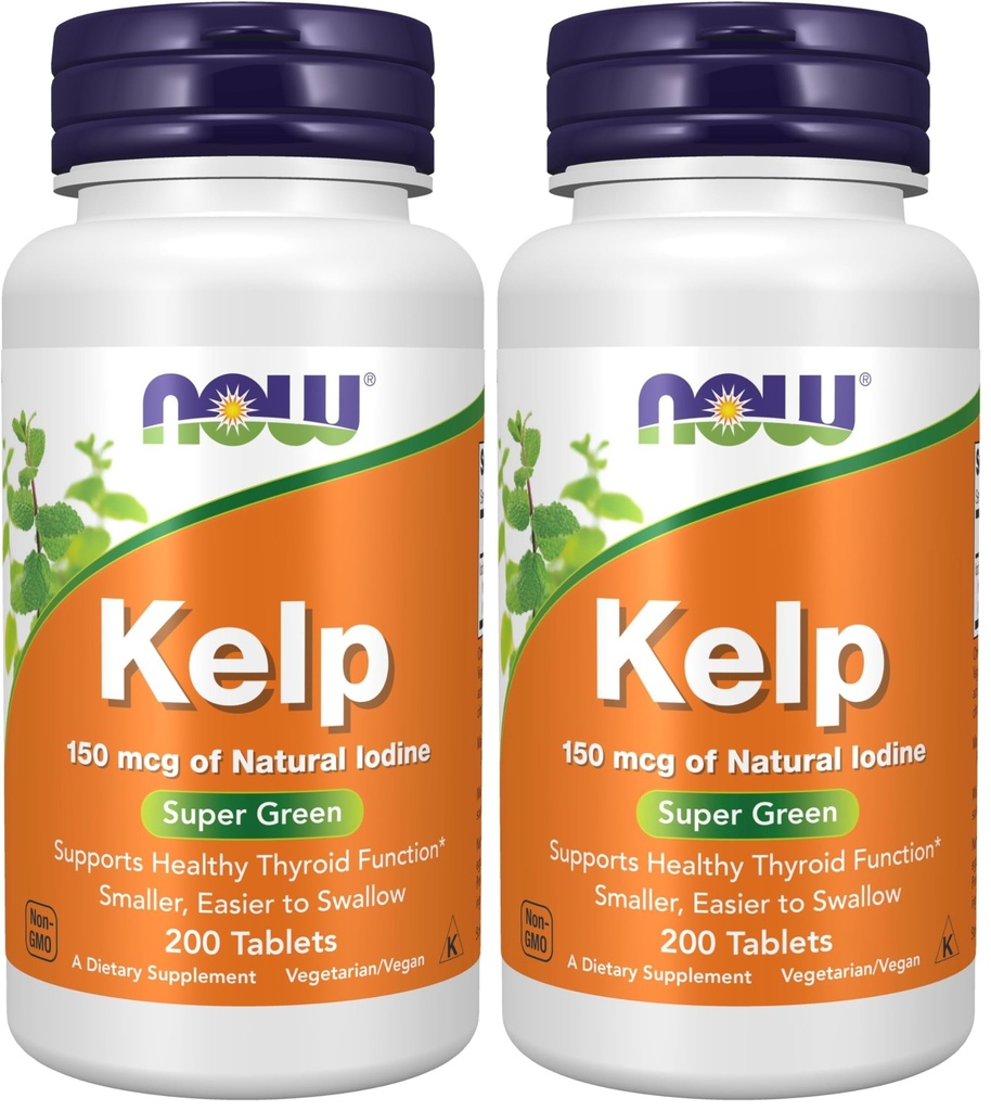 AHORA Suplementos, Kelp 150 mcg de Iodo Natural, Easier to Swallow Tablet, Super Verde, 200 Tablets (Pack of 2)