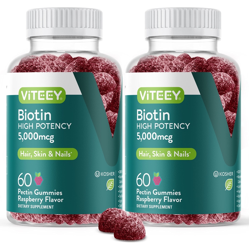 VITEEY Biotin Gummies for Hair Skin and Nails - Biotin for Hair Growth Gummies - 5000 mcg - Vegan, Gluten-Free, Non-GMO – 120 Conde