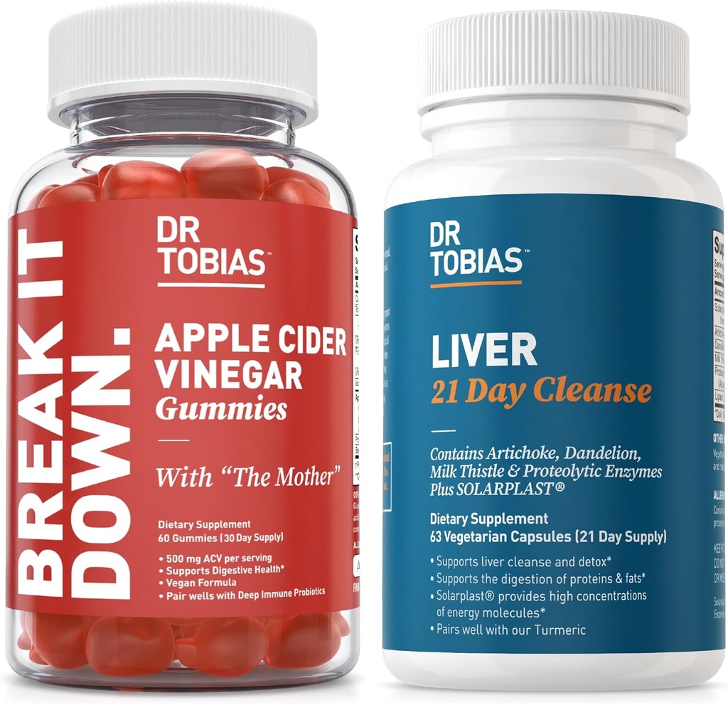 Dr. Tobias Liver 21 Day Cleanse and Apple Cider Vinegar Gummies - Apoya Digestive Health and Liver Detox, Vegan, Non-GMO
