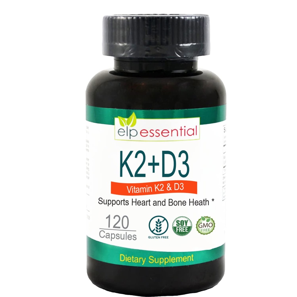 ELP ESSENTIAL Vitamina K2 con D3 Suplemento de Bonificación y Sanidad cardíaca,Capsules K2+D3 Vitaminas 120 cápsulas