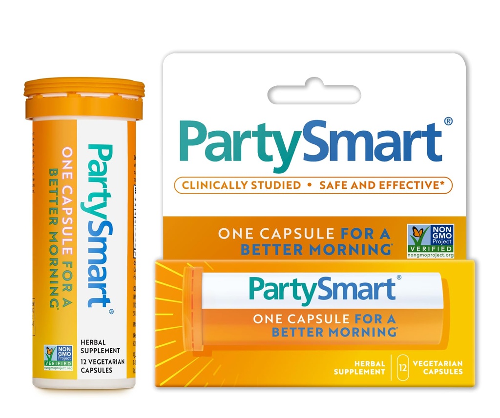 Himalaya PartySmart, 12 Capsule Tube - Alcohol Breakdown Liver Support for a Better Morning After Drink - Plant Based, Vegan, Non-GMO, Gluten Free, Clinically Studied