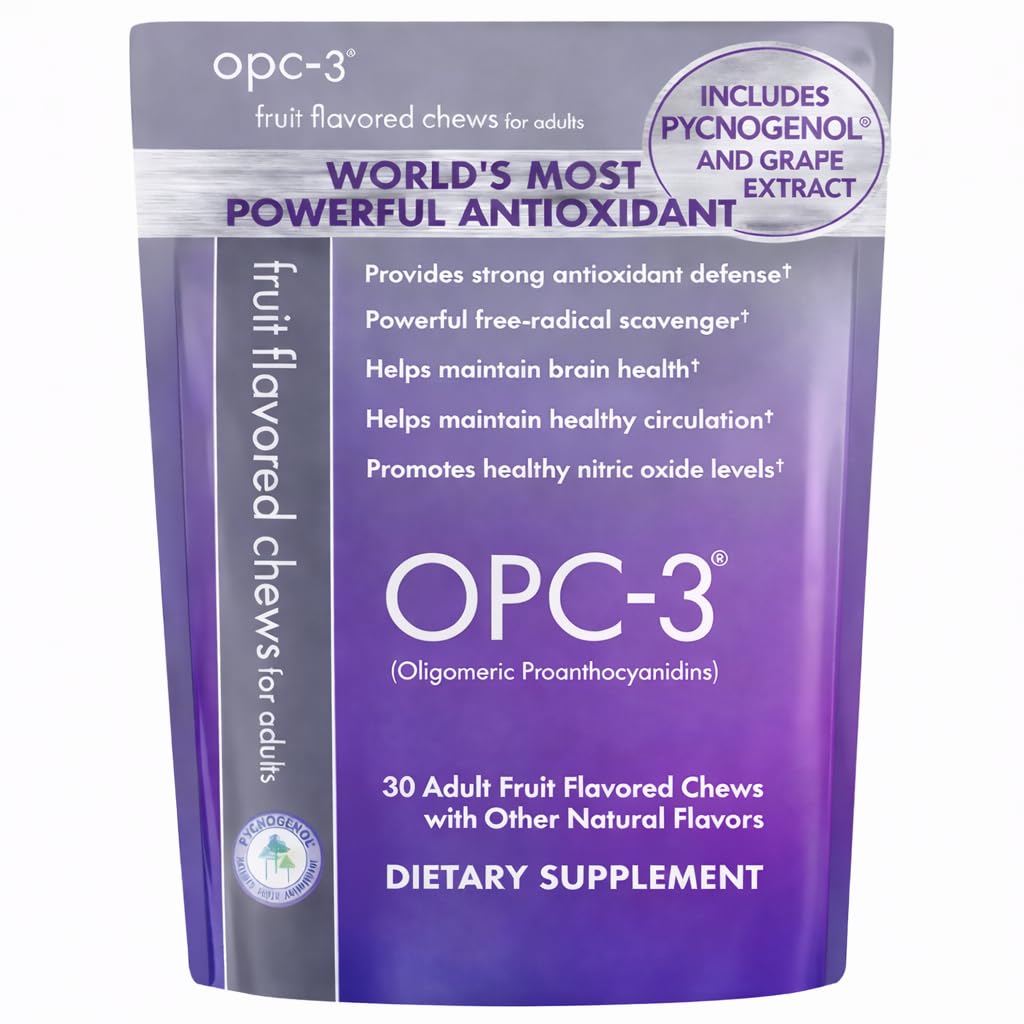 OPC-3 Isotonix Antioxidant Chews ¦ Circulation, Vision & Skin Support ¦ Grape Seed, Red Wine, Pine Bark (Pycnogenol®), Bilberry & Citrus Bioflavonoids ← Chewable Antioxidante Suplemento - 30 Conde