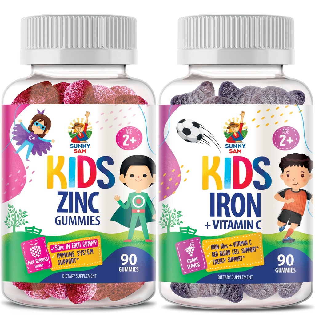 Gummies de hierro para niños " Zinc Gummies para niños. Vitaminas de hierro con vitamina C. Zinc Chewable Gummy para Immune Support - Powerful Natural Antioxidant Non-GMO Suplemento para niños Mujeres Adultos