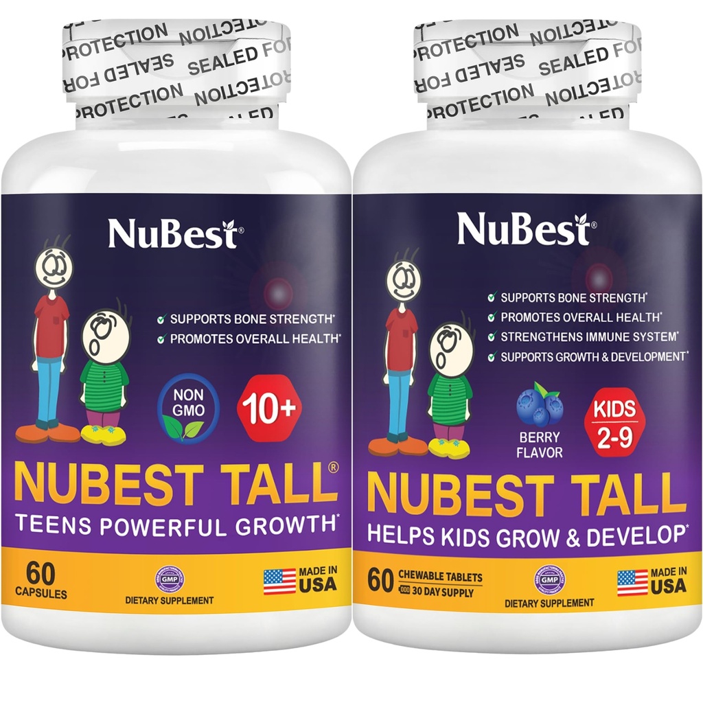 NuBest Bundle Tall 10+ 60 Capsules Tall Kids 60 Chewable Tablets ← Crecimiento de Altura Apoyo para Niños y Adolescentes vivieron Calcio, Vitaminas D3 K2, Collagen & Herbs