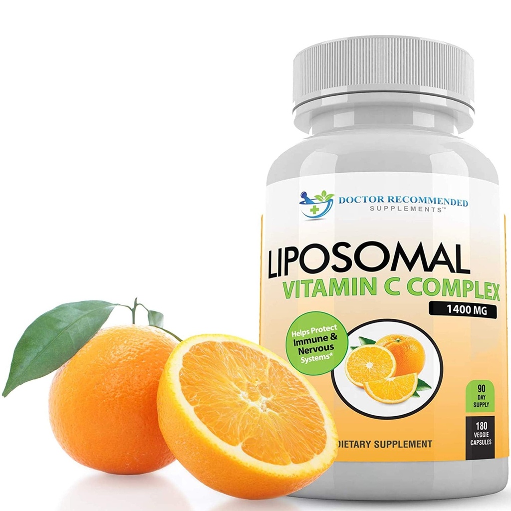 Vitamina Liposomal C 1400mg Por Serving - 180 Veggie Capsules Alta Absorción Ácido ascórbico, Lypo-Spheric Vitamin C Complex Immune Support Suplemento con potentes antioxidantes y colágeno Booster