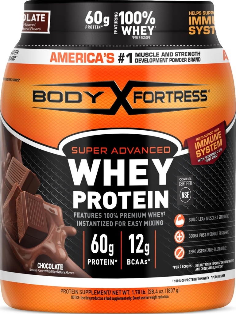 Fortaleza del cuerpo 100% Whey, Polvo Proteína Premium, Chocolate, 1.78lbs