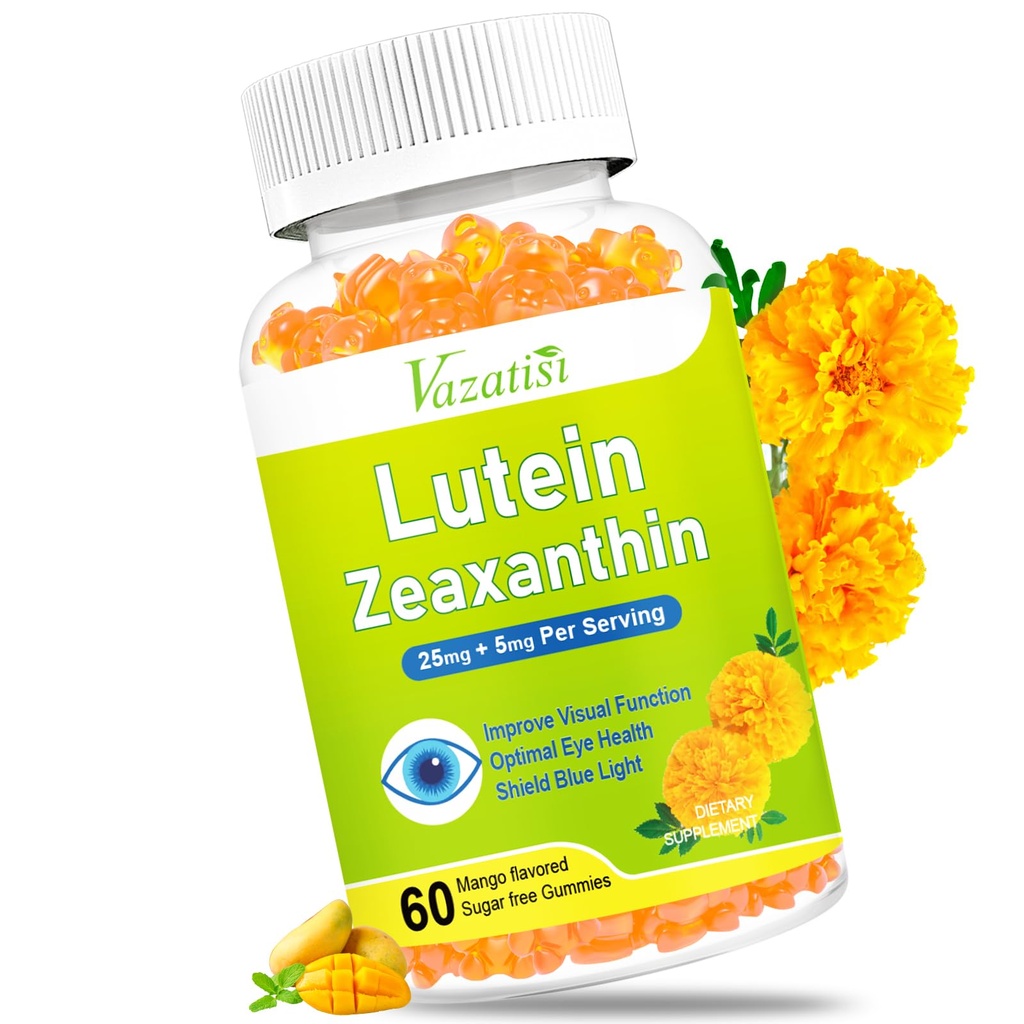 Lutein &amp; Zeaxanthin Gummies, Sugar Free Eye Health Supplements with Bilberry, Astaxanthin - Support Blue Light, Visual Function and Macular Health - Mango Flavored, 60 Count