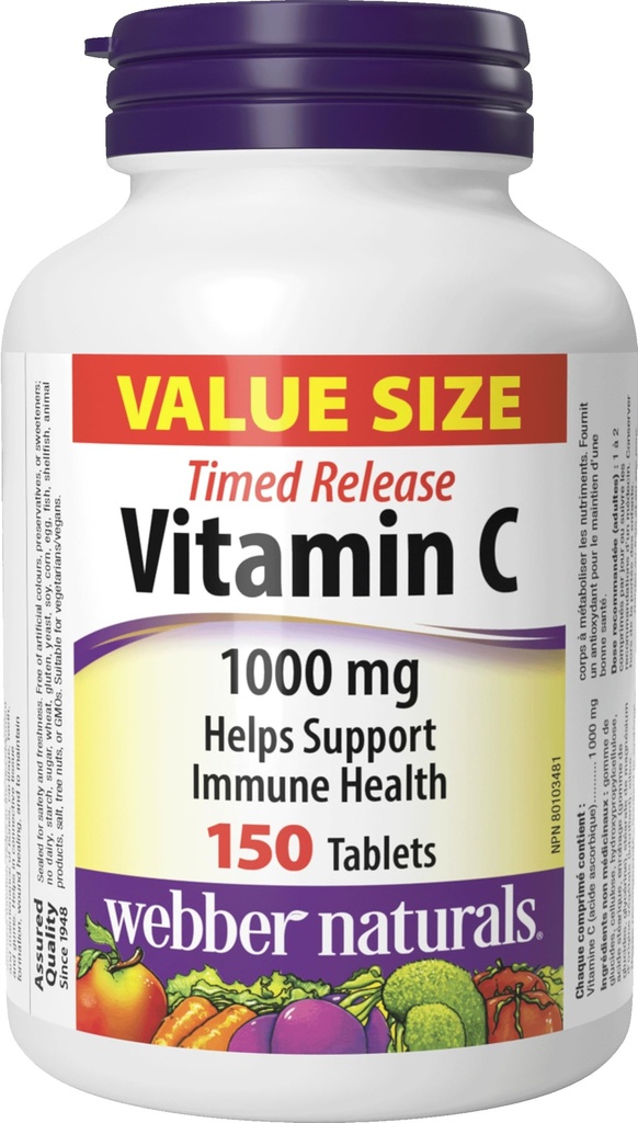 Webber Naturals Vitamina C Timed Release 1000mg, 150 pestañas