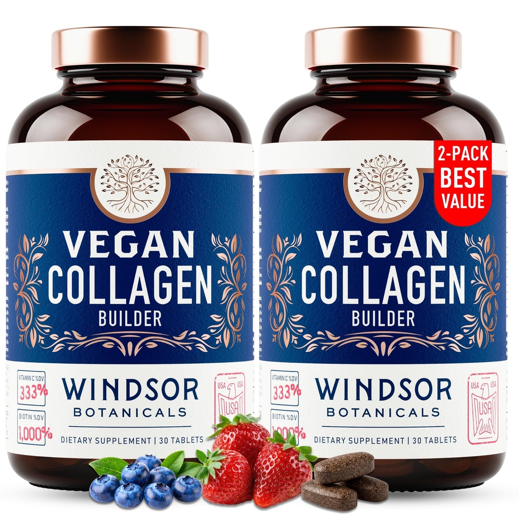 Collagen Vegan para Mujeres y Hombres - Superalimentos orgánicos, Aminoácidos Glycine, Lysine, Proline for Healthy Skin, Hair, Nails - Suplementos de Booster Collagen de base vegetal - 60 Píldoras vegetarianas libres de gluten
