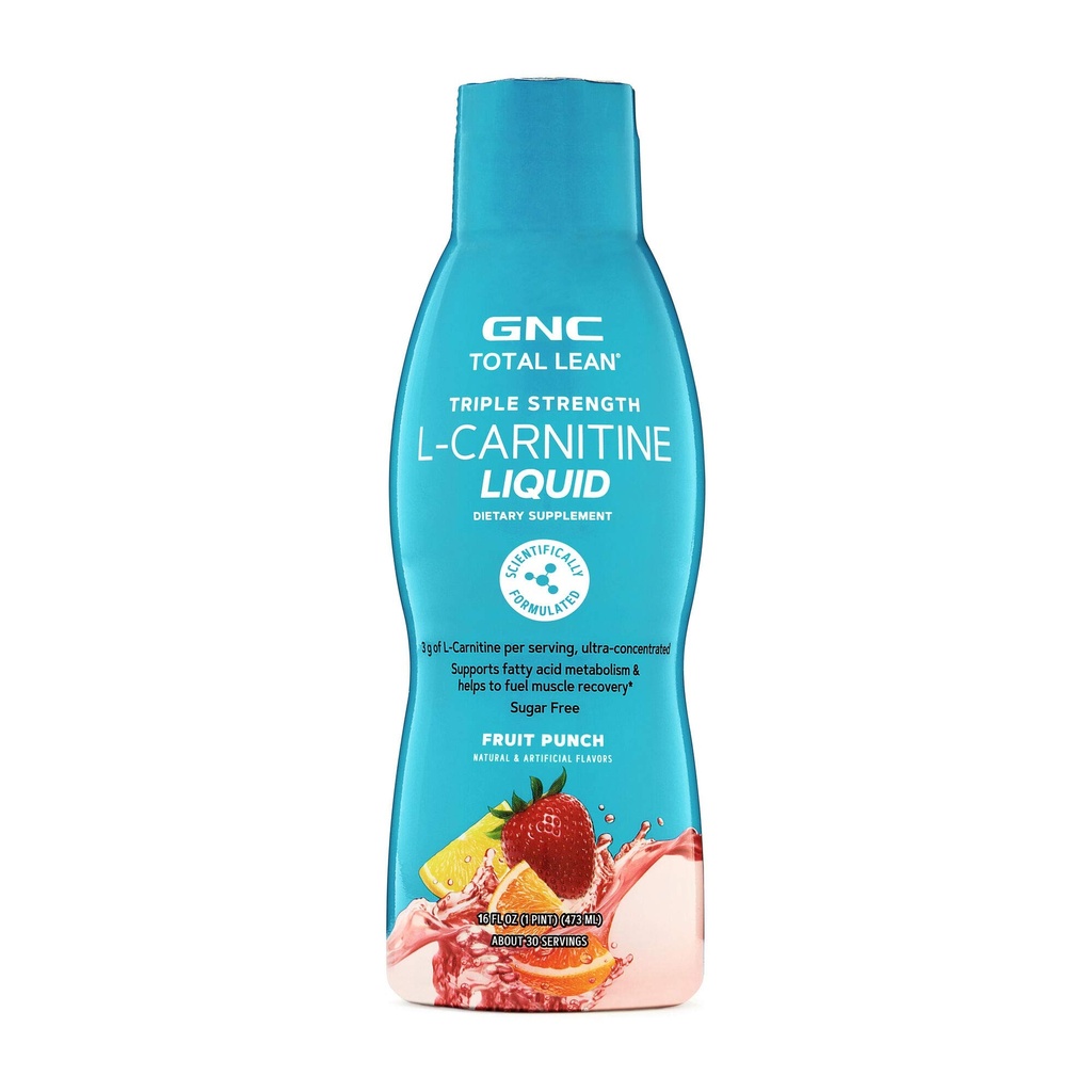 GNC Total Lean Triple Strength L-Carnitine Liquid ← Apoya Metabolismo de ácidos grasos y ayuda a la recuperación de músculos de combustible, Azúcar Gratis TEN Fruit Punch TEN 16 fl.oz