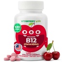 Niños Vitamina B12 1000 mcg Tablas Chewable - Tasty Natural Cherry Flavor - Vegan, GMO-Free, Nut Gratis - Suplemento dietético - Vitaminas de energía celular para niños - 120 Chewables