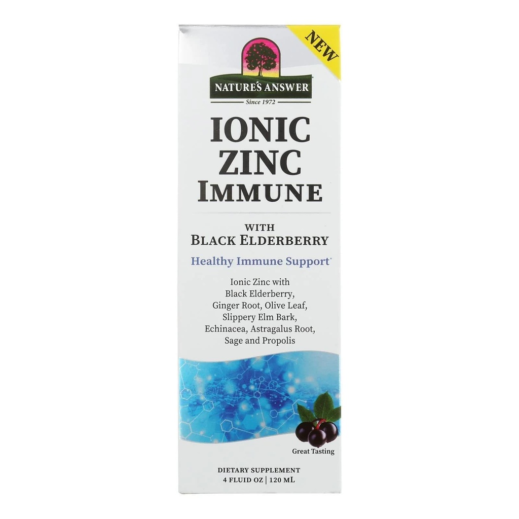 Respuesta de la naturaleza Ionic Zinc Immune con Black Elderberry 4 oz Extracto con Slippery Elm, Echinacea, Astragalus, Sage 160 Servimientos por Bottle
