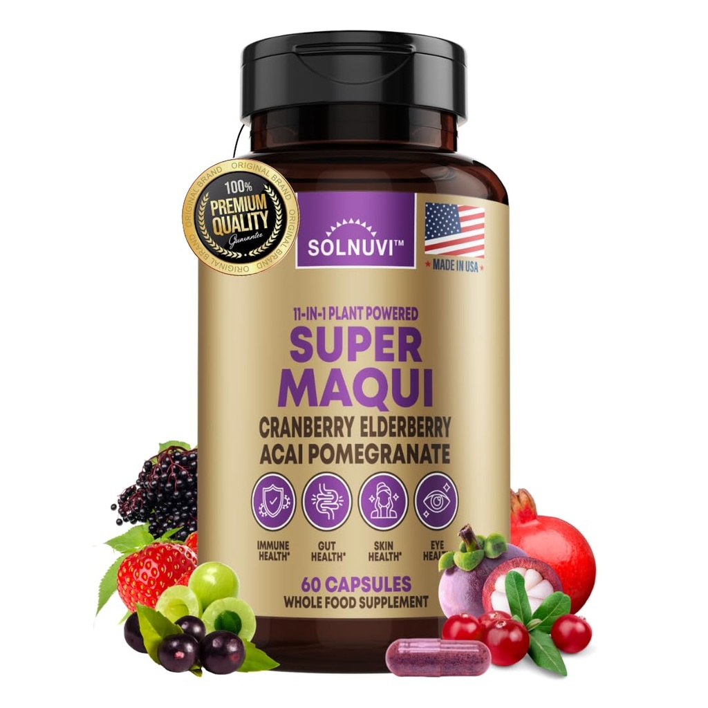 Ecológico Super Maqui Berry Capsules - Superfood Powder - Elderberry Extract, Cranberry, Pomegranate, Acai - Dry Eye &amp; Tear Support, Gut Health, Skin - 60 Vegan Capsules, Non GMO, Gluten Free Supplement