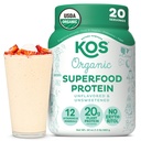 KOS Vegan Protein Powder, Unflavored & Unsweetened - Low Carb Pea Protein Blend, Ecológico Superfood Rich in Vitamins & Minerals - Keto, Soy, Dairy Free - Meal Replacement for Women &amp; Hombre - 20 Servings