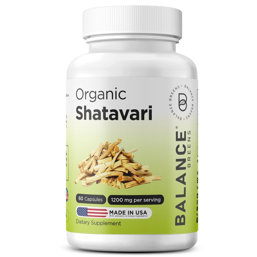 Shatavari ecológico 1200mg, 60 cápsulas - Lactation Support Vitaminas, Saldo hormonal para las mujeres, Espárragos Racemosus Root
