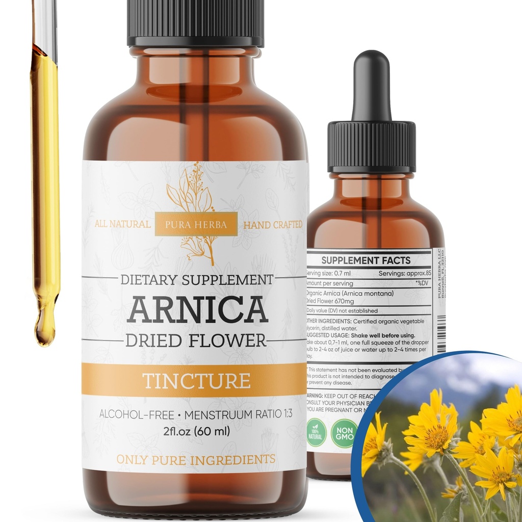 Extracto líquido de Arnica – libre de alcohol, vegano, soporta recuperación muscular " Confort Conjunto, Tintura de absorción rápida, hecha en EE.UU. – 2 Fl Oz