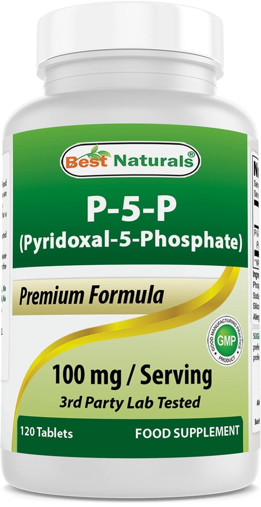 Best Naturals P5P Vitamina B6 (Pyridoxal 5 fosfato) 100 mg/Serving - 120 Tabletas - una forma activa de vitamina B6.