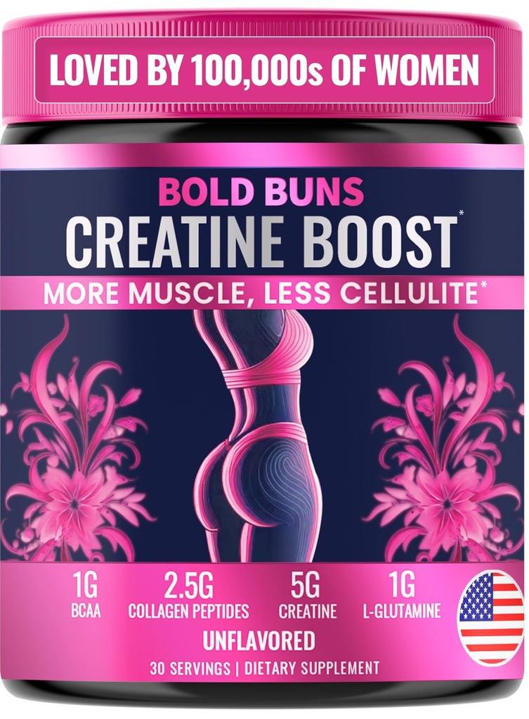 Bold Buns Creatine for Women – Booty Builder Supplement with Collagen & BCAA – Supports Muscle Development, Post-Workout Recovery, Skin Elasticity, Healthy Hair & Nail