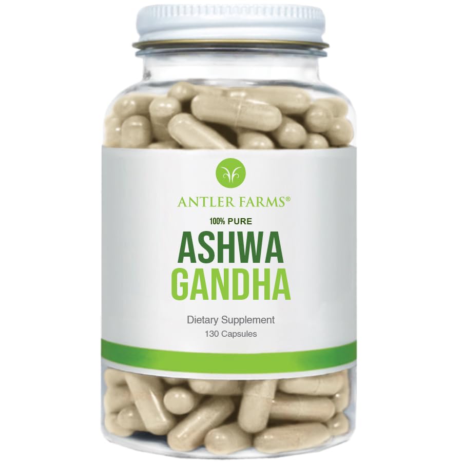 Antler Farms – 100% Pure Ashwagandha Root y Ashwagandha Root Extract, 130 Capsules, 1200mg – Estándarizado a 5% conanolides, mejora del rendimiento mental, energía e inmunidad