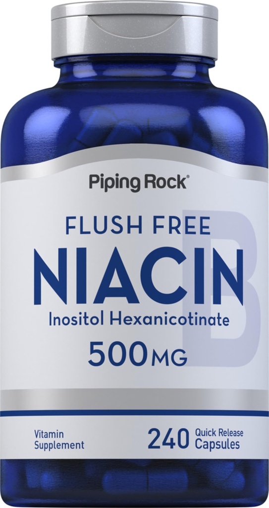 Piping Rock Niacin 500mg ← Flush Gratis ← 240 Capsules ← Vitamina B3 Suplemento No GMO, Gluten Free
