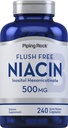 Piping Rock Niacin 500mg ← Flush Gratis ← 240 Capsules ← Vitamina B3 Suplemento No GMO, Gluten Free