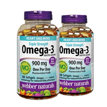 Webber Naturals Triple Fuerza Omega-3 900mg 200 softgels x 2(2 Botellas)