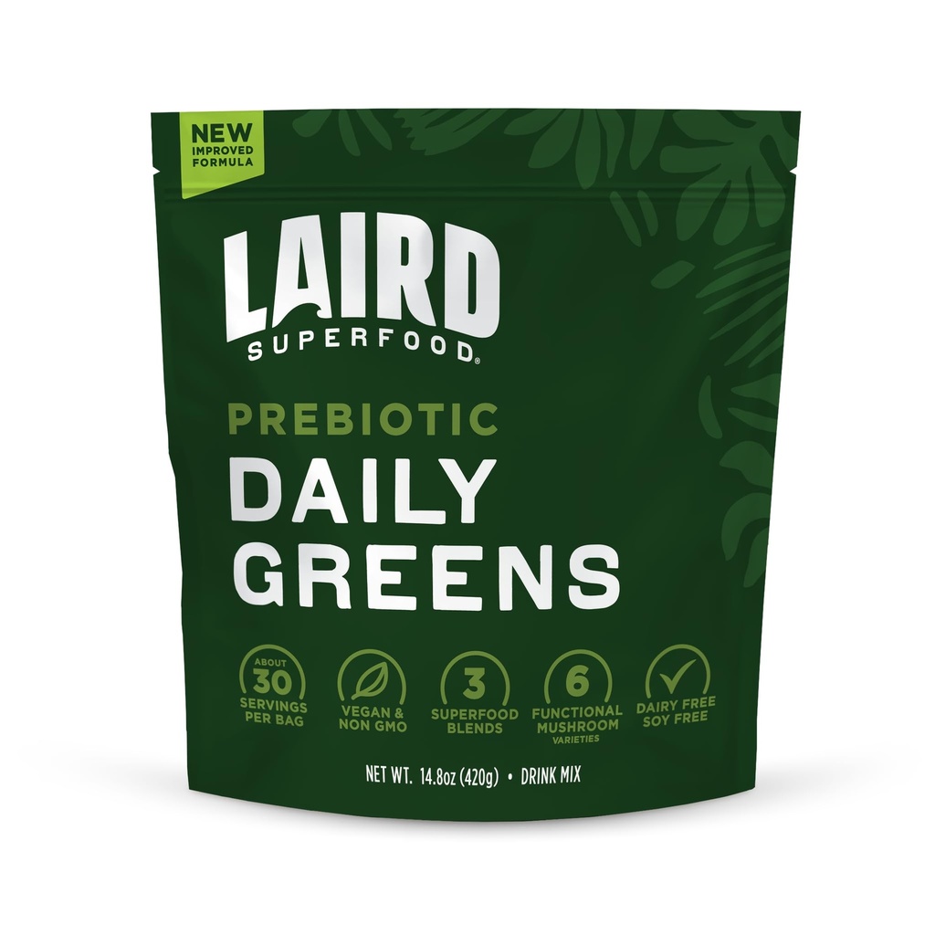 Laird Superfood Prebiotic Daily Greens Powder – Essential Vitamins & Minerals - Prebiotic Fiber, Adaptogen and Fruits & Vegetables – Apoya Gut Health – Non-GMO, Vegan - 14.8 oz Bag, Pack of 1