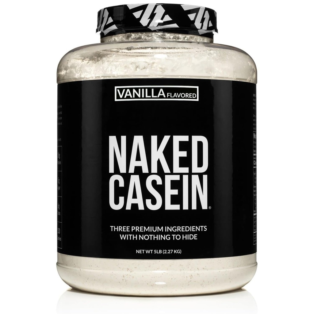 Funda NAKED - Vainilla Micellar Casein Protein - 5 Bombilla, GMO-Free, Libre de gluten, Libre de soja, Libre de conservadores - Crecimiento muscular estimulante - Mejora de la recuperación - 61 Servimientos