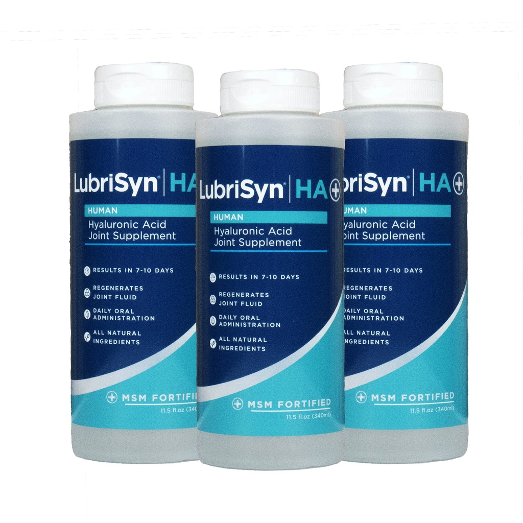 Lubrisyn Hyaluronic Acid Oral Joint Supplement with MSM – Liquid HA Formula for Humans – Promotes Joint Support, Mobility, Flexibility, Hydration &amp; Healthy Function for Men &amp; Women – 3 x 11.5oz