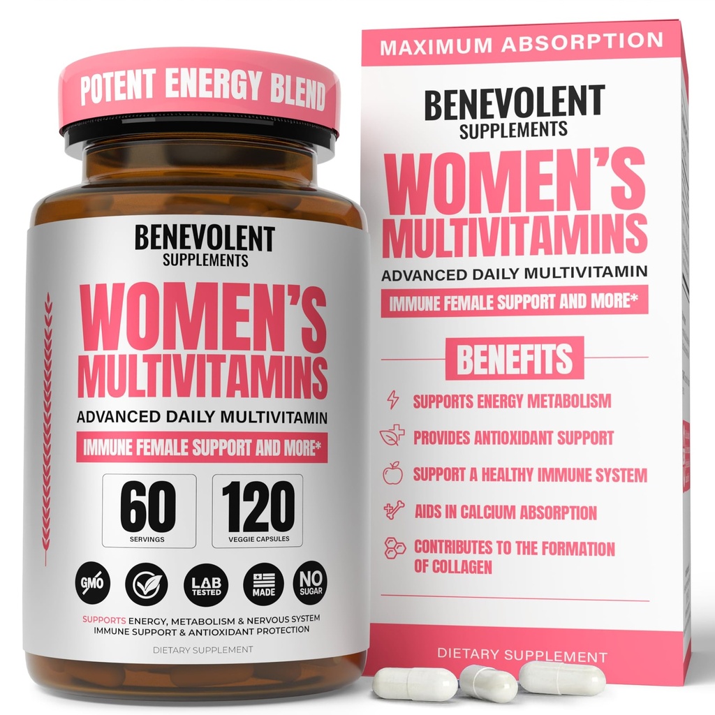 Multivitamínico para Mujeres - Suplemento de Energía, Inmunidad, Apoyo Femenino - Vitaminas diarias para Mujeres con Biotina, Calcio, Magnesio - No GMO, Multivitamina de Mujeres Vegetarianas - 120 Caps
