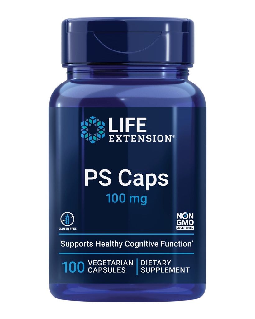 Life Extension PS Caps, fosphatidylserine, for Cognitive Performance, Gluten-Free, Non-GMO, Vegetarian, 100 cápsulas
