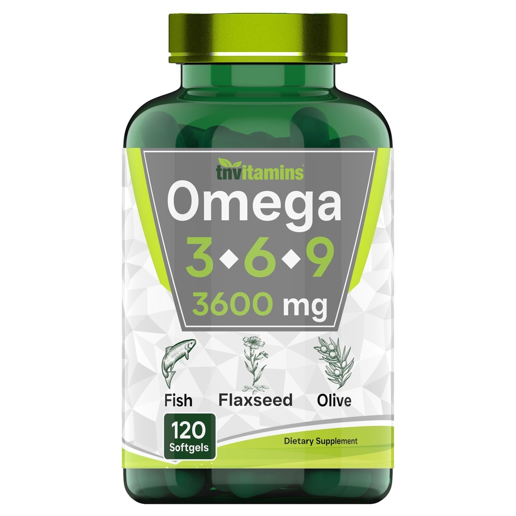 tnvitamínicos Triple Omega 3 x 6 x 9: 3600mg x 120 Softgels tóxico Omega ácidos grasos esenciales del aceite de pescado (EPA &amp; DHA), Flaxseed (ALA & LA), &amp; Olive Oil (OA)