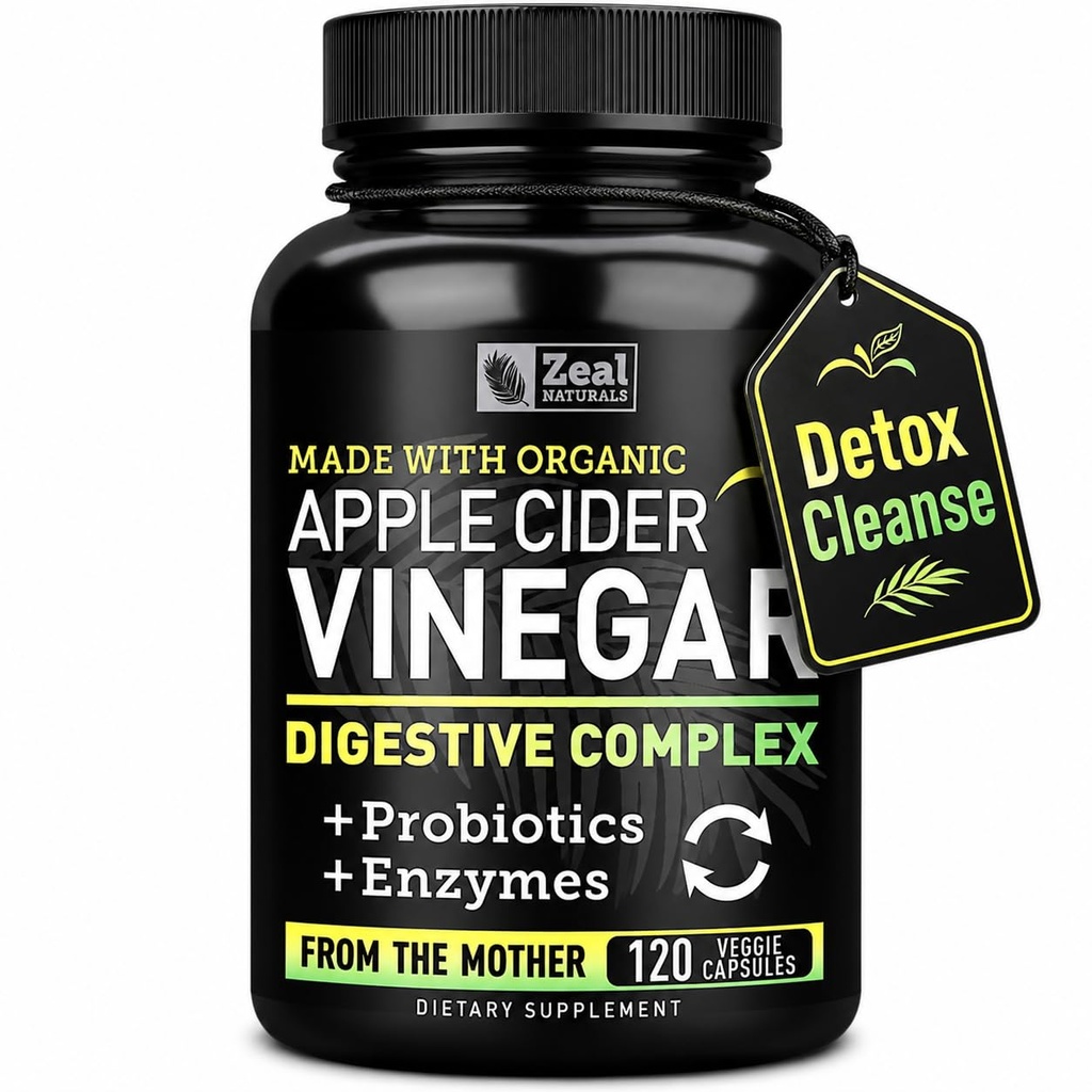 Cápsulas ecológicas de vinagre de manzana + enzimas digestivas " Probióticos (1500mg Ø 120 Cápsulas) Píldoras de vinagre de manzana cruda " Suplemento de fibra para la salud de Gut, soporte para inmunes, ingesta "