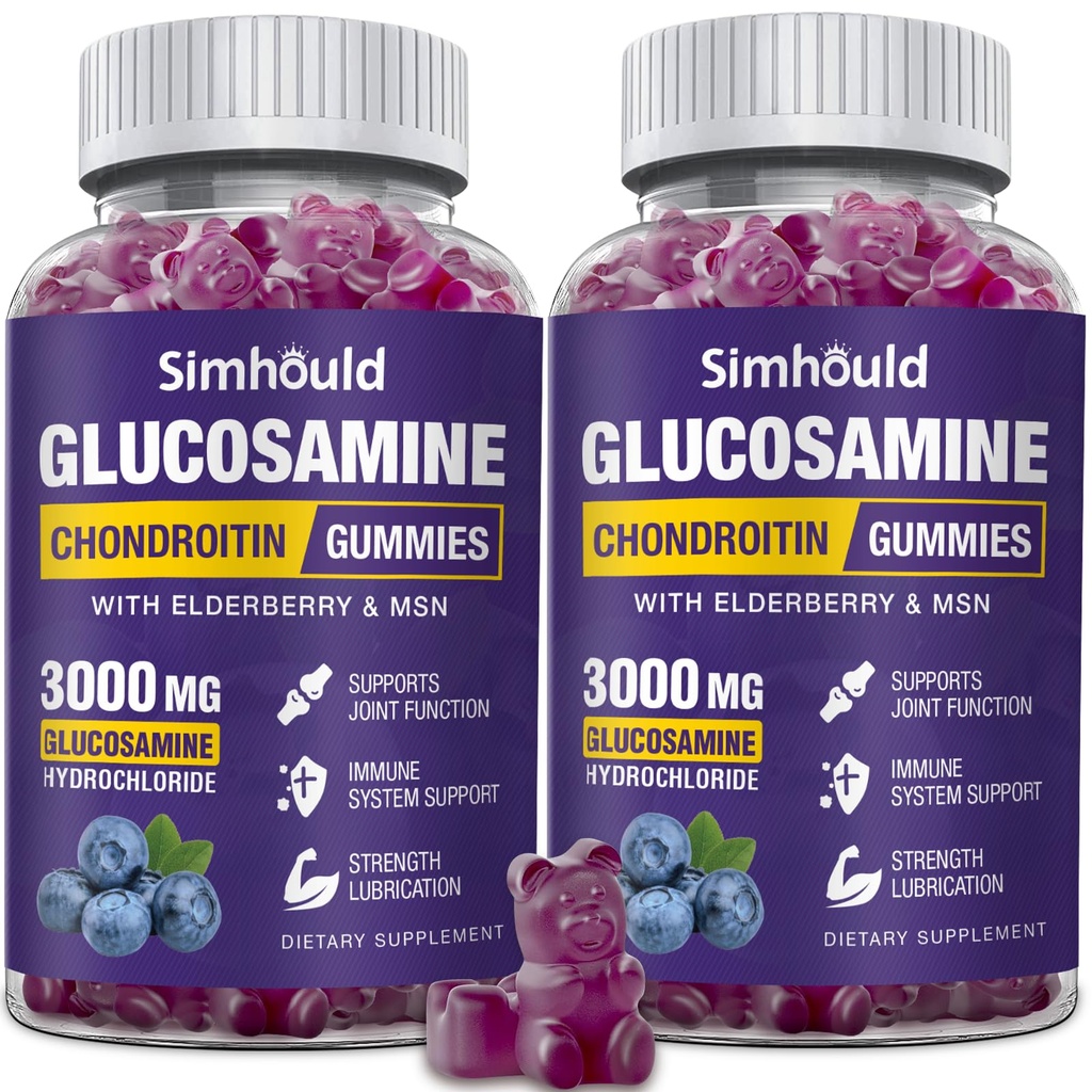 2 Packs Glucosamine Chondroitin Gummies - 3000MG Extra Strength Joint Support Supplement with MSM & Elderberry, Flexibility, Antioxidant Immune Support Gummy for Adults, Men &amp; Women