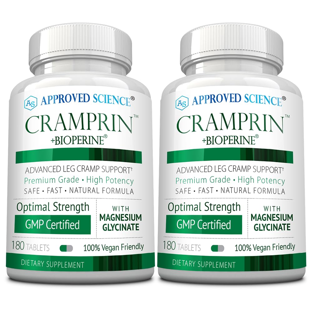 Cramprina de ciencia aprobada - Magnesio de alta absorción, Complejo de vitamina B, BioPerina - 6 meses de suministro - 2 botellas - Vegan