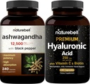 NatureBell Hyaluronic Acid Capsules with Biotin + Vitamina C & Ashwagandha 12,500 mg Equivalente con Black Pepper Bundle Pack ← Complejo de Cuidado de la Belleza completo ← Adaptogens Suplementos para la Relajación