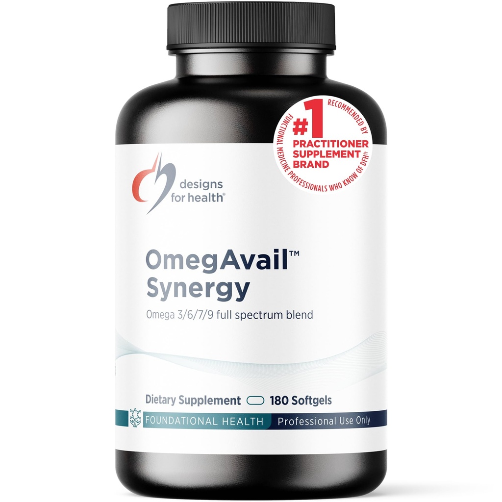 Diseños para OmegAvail Synergy - Complejo Omega para Adultos - Omega 3-6-7-9 Ácidos grasos de Borage y Macadamia Oil + Triglyceride (TG) Aceite de pescado con DHA &amp; EPA (180 Softgels)