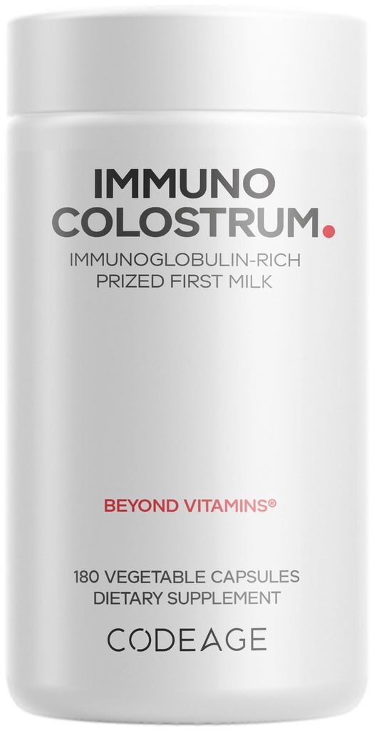 Codeage Colostrum Supplement, Grass-Fed Colostrum - Prized First Milk - Grass-Finished, Freeze-Dried - Vitaminas, Inmunoglobulinas, Factores de Crecimiento - Non-GMO, Gluten-Free - 180 cápsulas