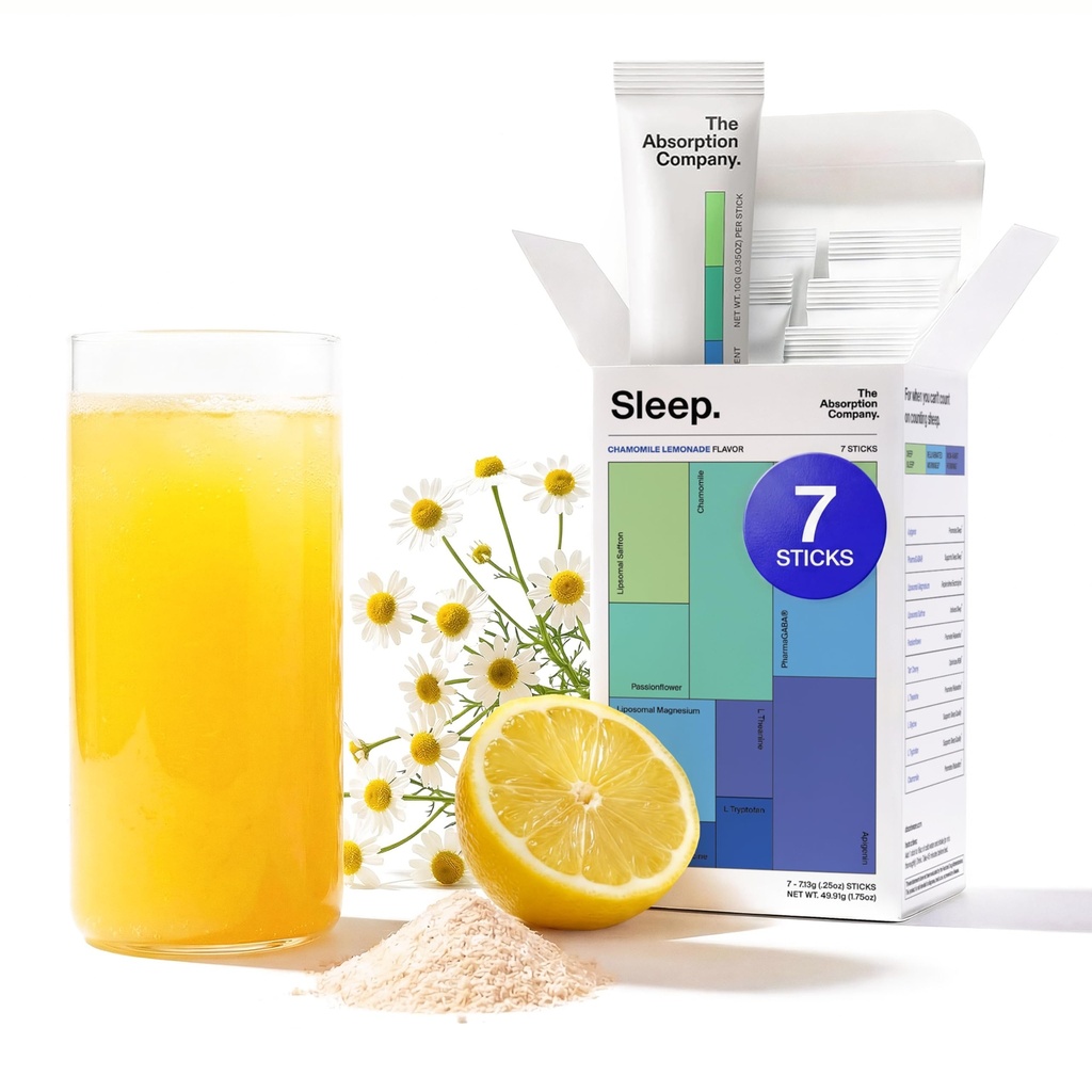 Ayuda al sueño Polvo - Bebida calmante para el sueño profundo con Safrón Liposomal, Magnesium & PharmaGABA Suplemento natural libre de melatonina para reducir el estrés y mejorar la calidad del sueño Chamomile Lemonade 7 Sticks